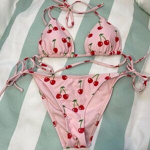 Pink cherry print bikini